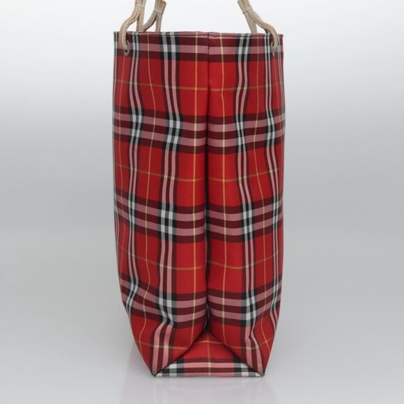 BURBERRY Nova Check Tote Bag Nylon Red Silver Auth - Picture 2 of 15